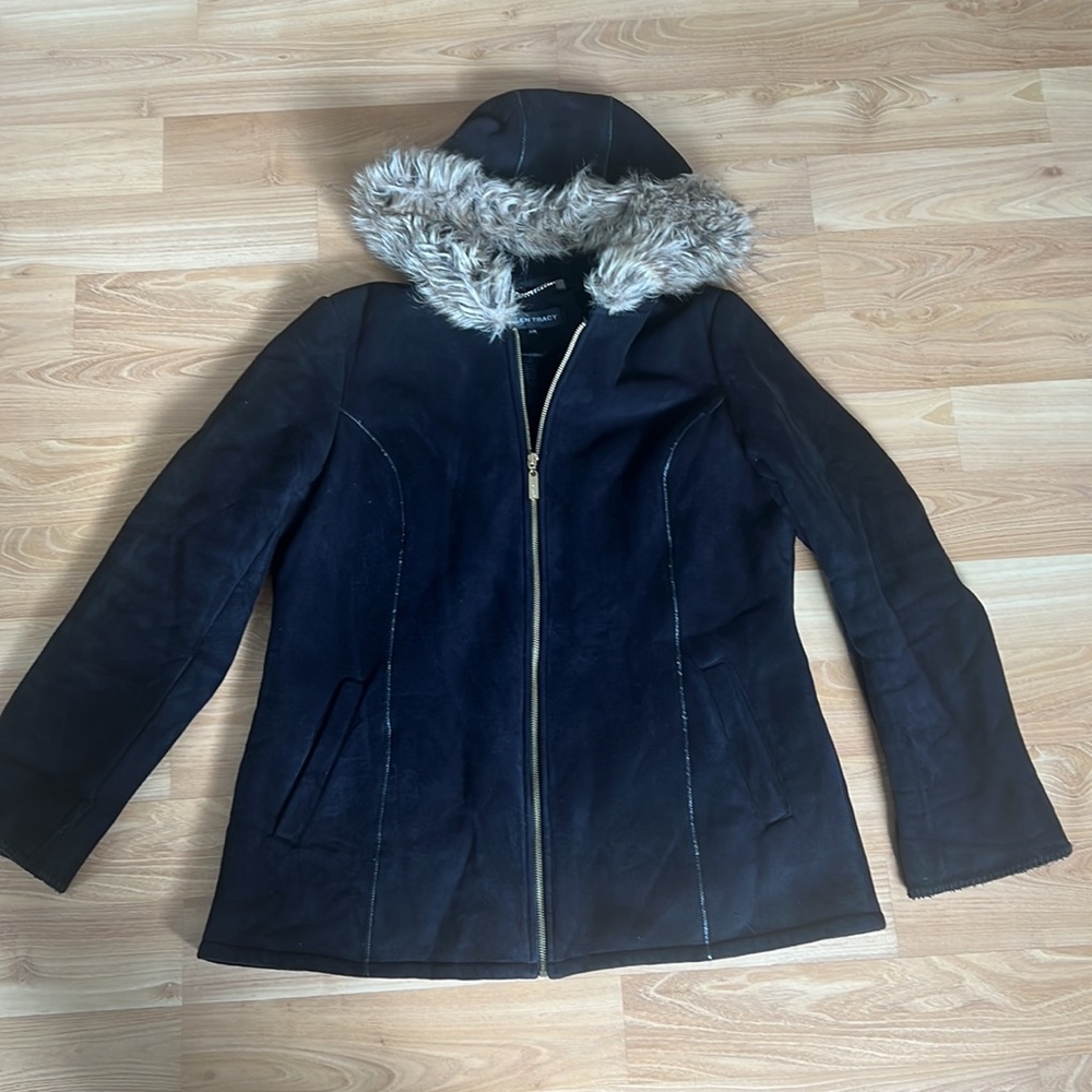 Ellen Tracy Faux Suede & Fur Hooded Coat - Picture 4 of 15